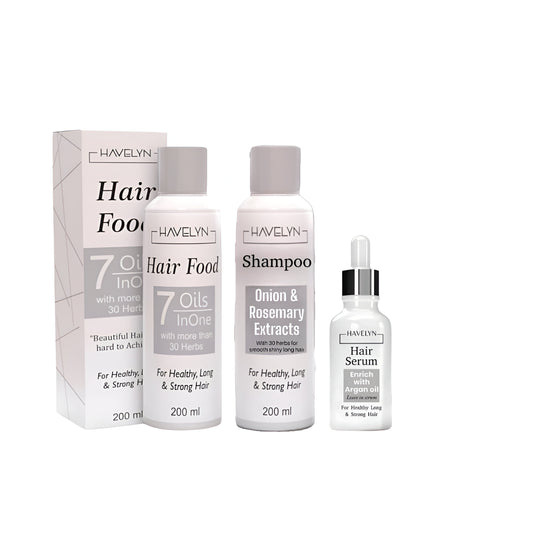 Havelyn hair care bundle with shampoo, hair food oil, and serum