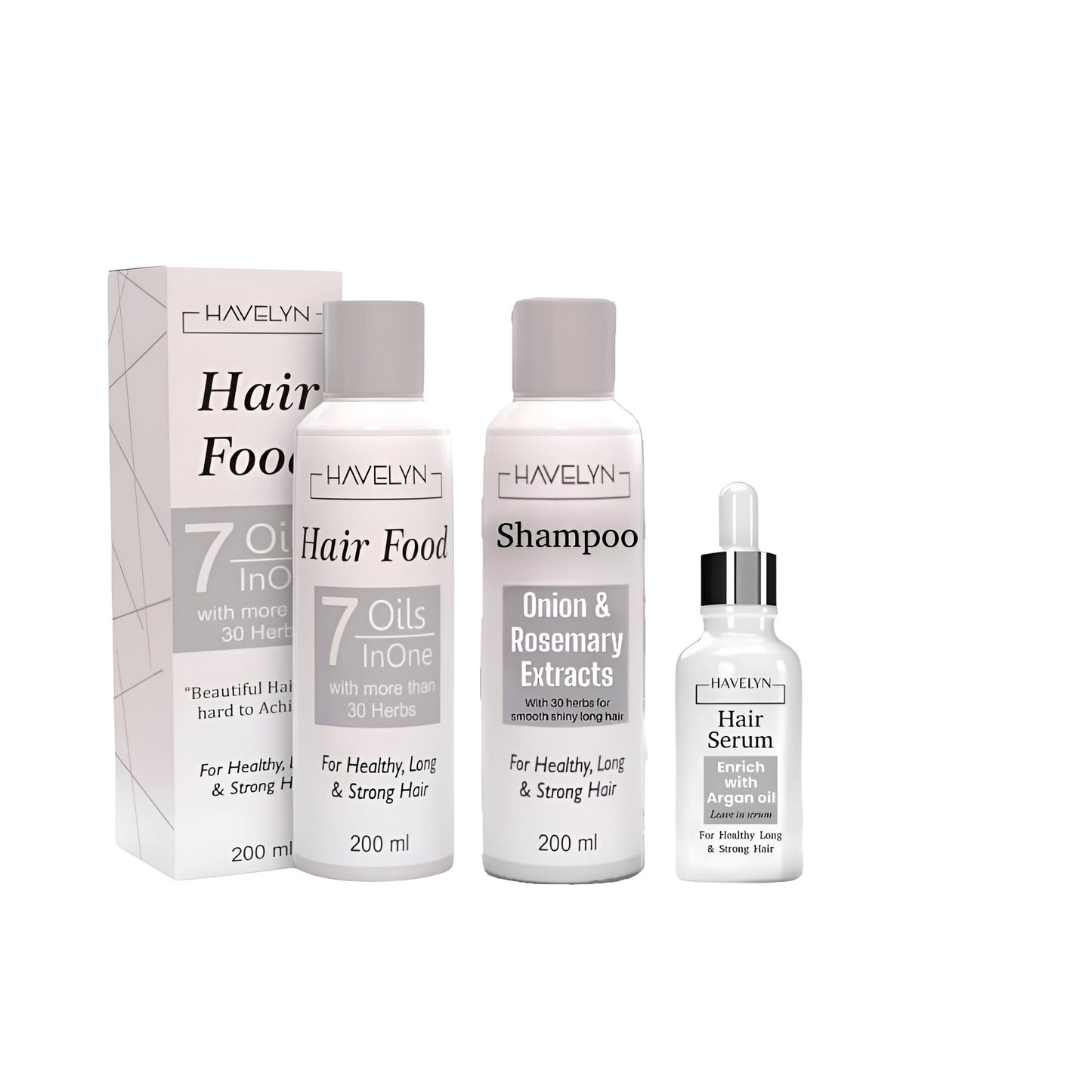 Havelyn hair care bundle with shampoo, hair food oil, and serum 