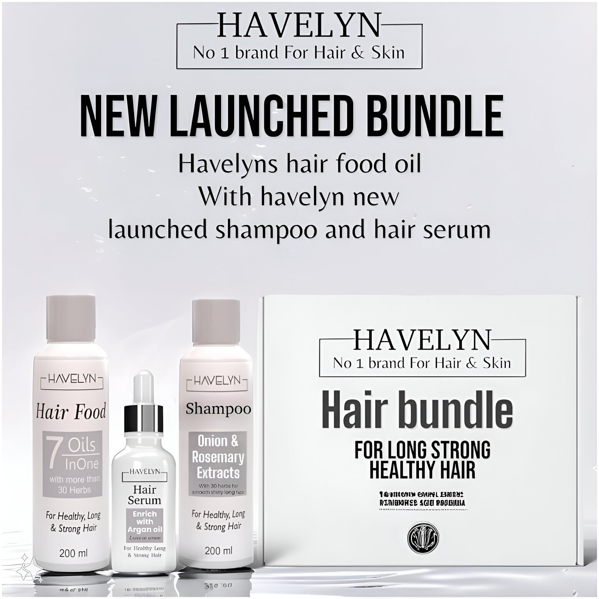 Havelyn hair care product bundle with shampoo, hair food oil, and serum 