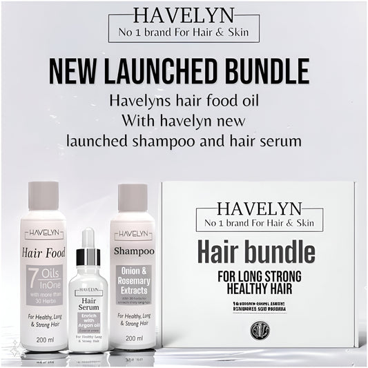 Havelyn hair care product bundle with shampoo, hair food oil, and serum 
