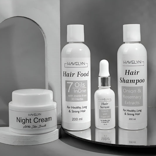 havelyn hair care products including shampoo, night cream, serum, havelyn hair food